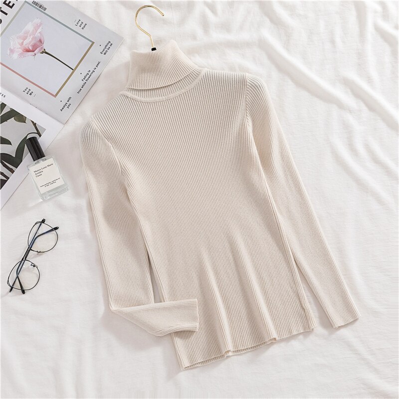 H.SA Autumn Basic Turtleneck Sweater Casual Soft Solid Jumper Korean Sweater Slim Femme Elasticity Winter Pullovers