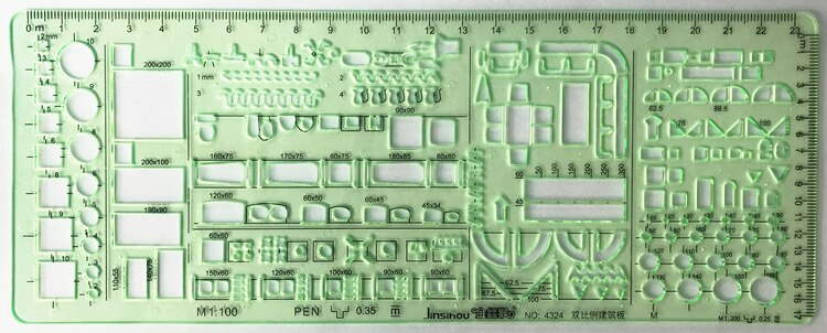 1PC Engineering drawing ruler Item Curve Template ruler office and school Painting measuring tools: E 4324