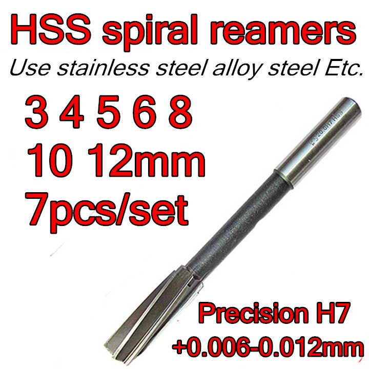 3 4 5 6 8 10 12mm 7 stk/sæt hss spiralmaskine oprømmer bearbejdning af rustfrit stål og stål præcision  h7+ 0.006-0.012mm