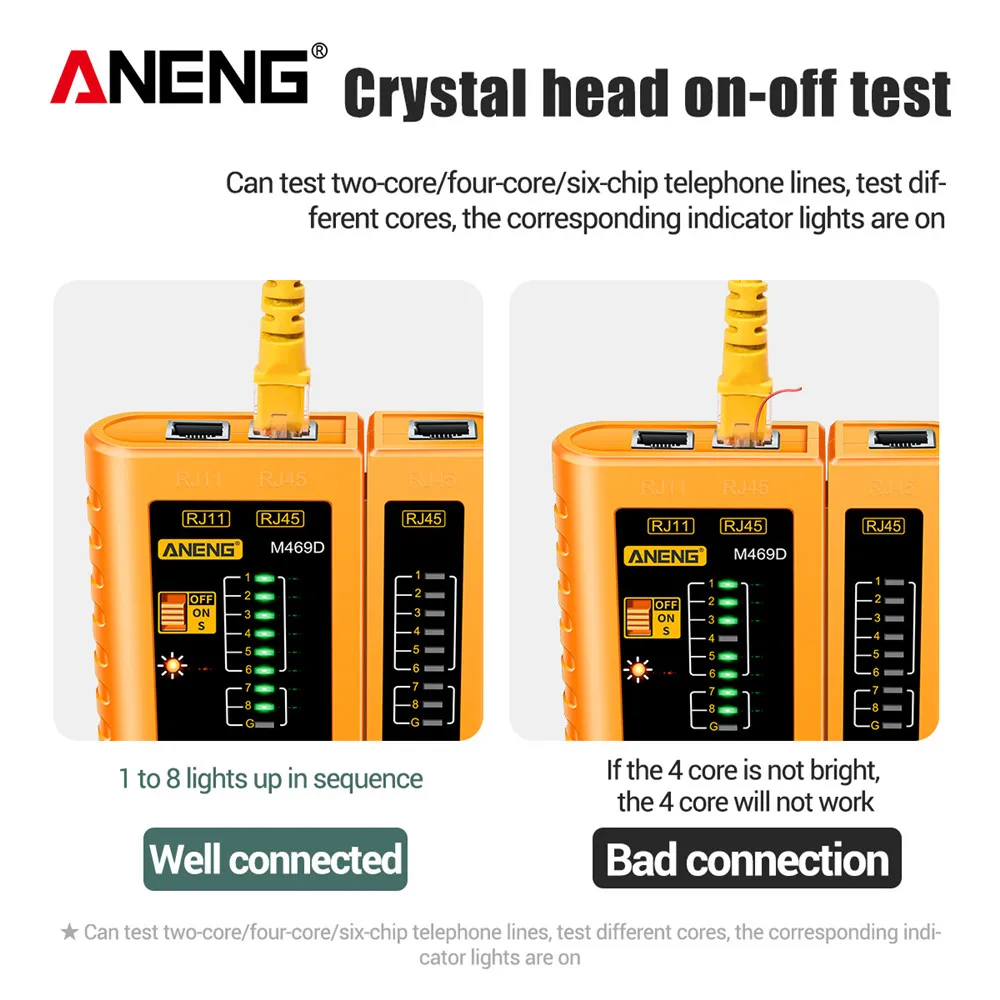 Nettverkskabeltester aneng  m469d kabel lan-tester  rj45 rj11 rj12 telefon cat 5 utp lan-kabeltester nettverksreparasjonsverktøy