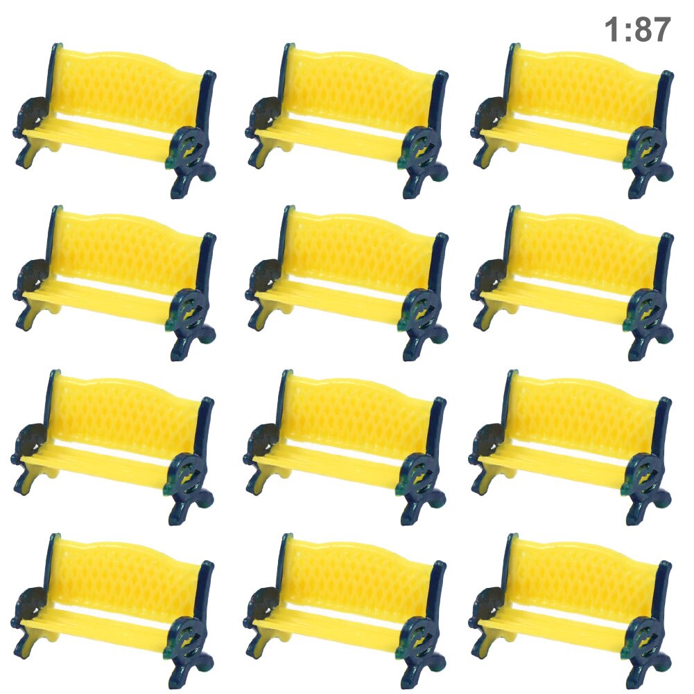 12 stk modell togplattform park gate seter benk stol sofa 1:87 ho skala  zy35087 gårdsstoler jernbane modellering: Gul