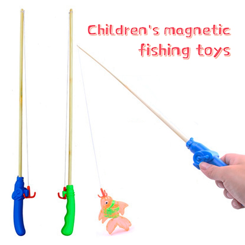 Børns magnetiske fiskelegetøj bambus træ fiskestang god holdbar stærk magnet vandtæt fiskestang 60 cm