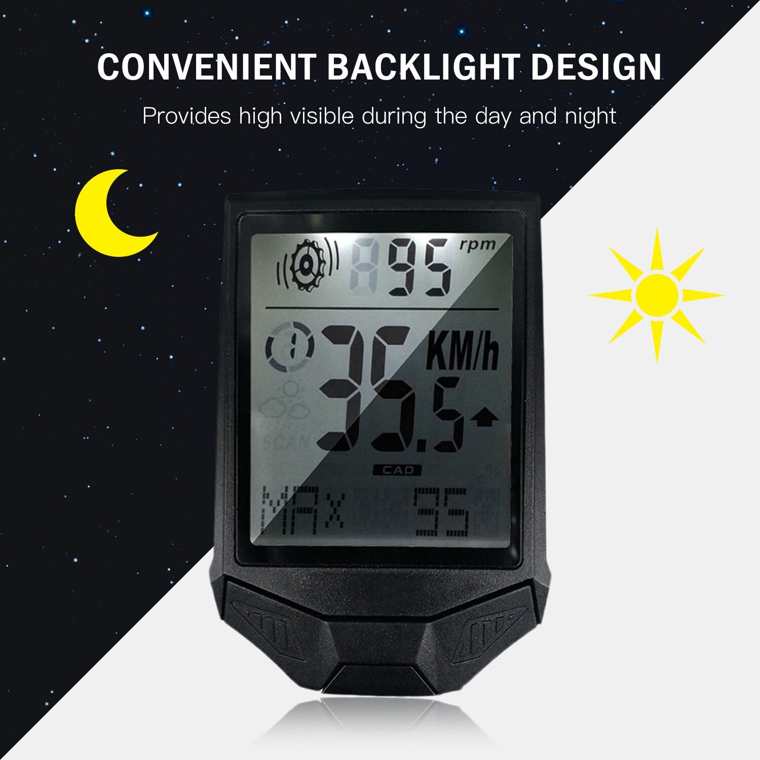 Bike Computer Cycling Wireless Computer with Heart Rate Sensor Multifunctional Rainproof Cycling Computer with Backlight LCD