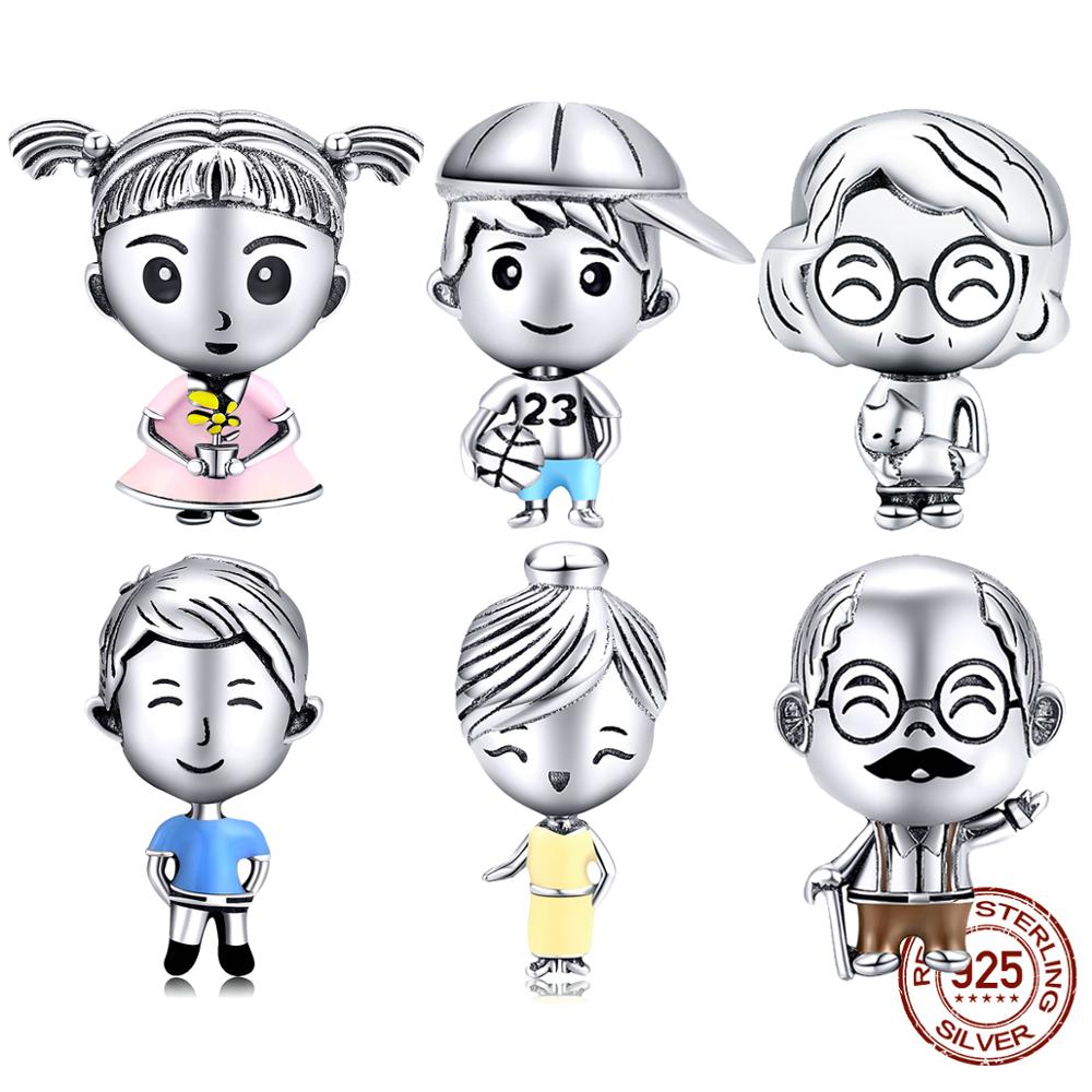 Charms Lot BISAER 925 Sterling Silver Beads Mother Boy Father Girls Grandpa Grandma Family Charms for Jewelry Making