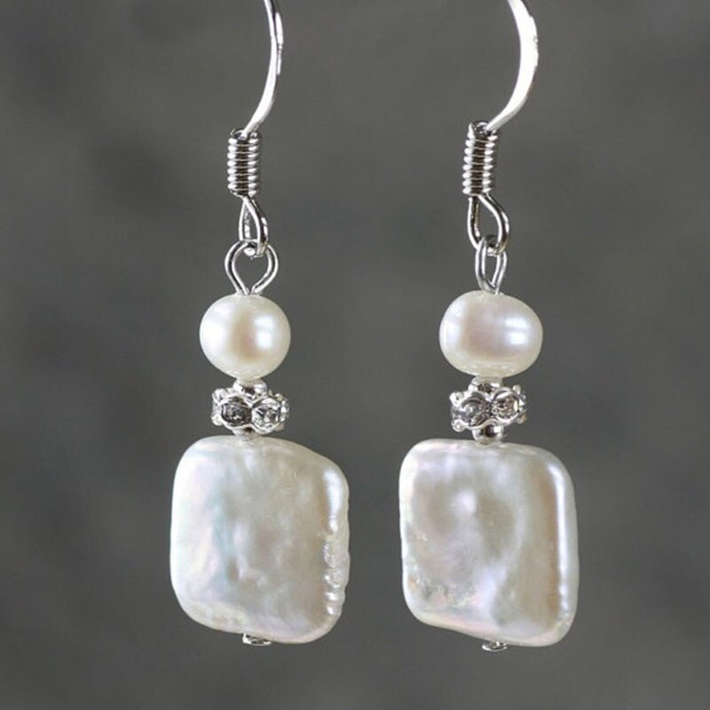 Square pearl earrings earring handmade: Default Title