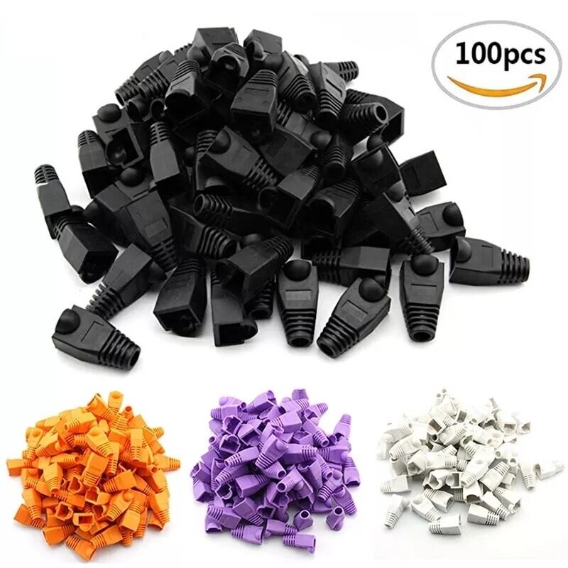 100 peças cabo de rede ethernet cat6 cat5 colorido conector rj45 tampas bota de alívio de tensão