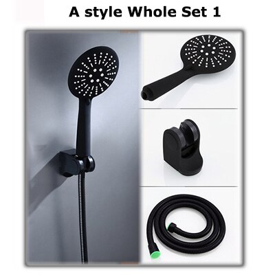 Adjustable Black Shower Head Shower Riser Slide Bar with Hand Held Shower Hose Wall Mount Shower Sliding Bar Set Shower Head: A style Whole Set 1