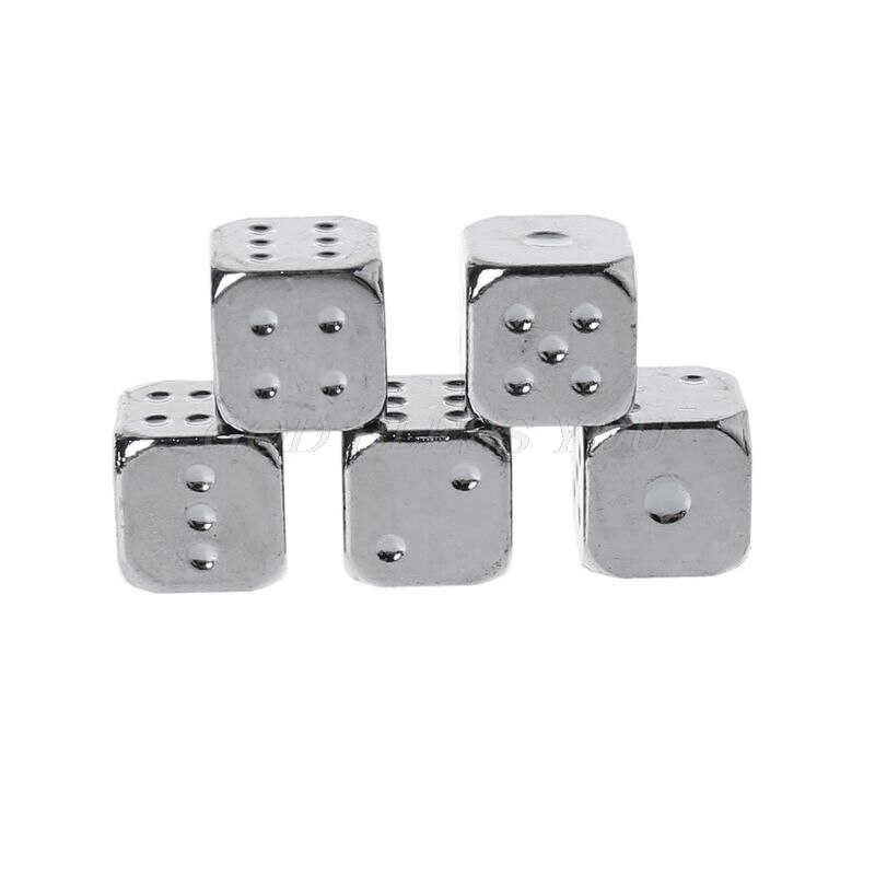 5pcs 13mm Metal Dice Gold/Silver Solid Heavy Dice Bar Night Club Party Drinking DND Game Dice: Silver