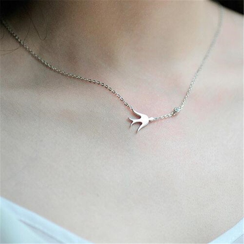 Lulu-porco ornamento pássaro engolir curto 925 prata colar feminino moda pingente ornamentos c009