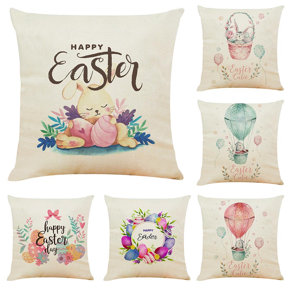 45x45cm Happy Easter Linen Throw Waist Pillow Case Decorative Cushion Cover