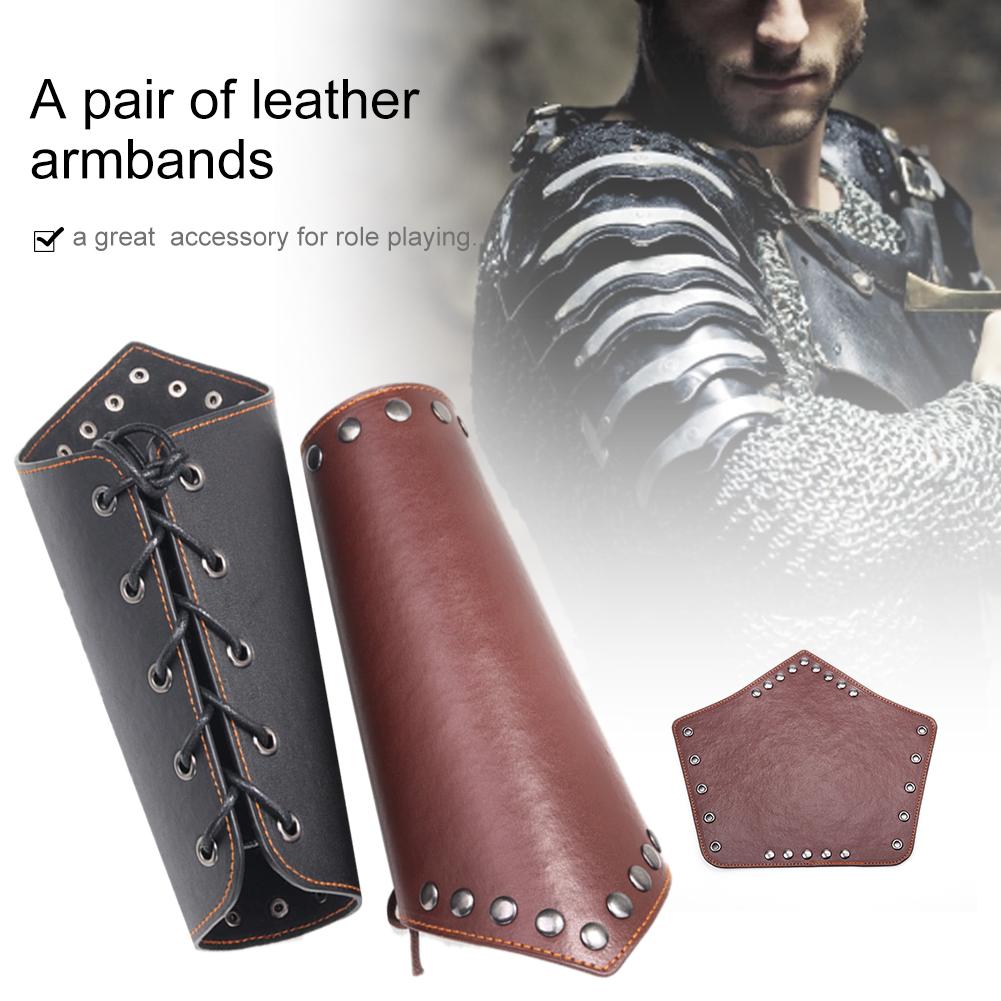 Lederen Arm Guards Middeleeuwse Ridder Bracer Polsbandje Rollenspel Accessoire Voor Halloween Kerst Onderarm Gear Arm Bescherming