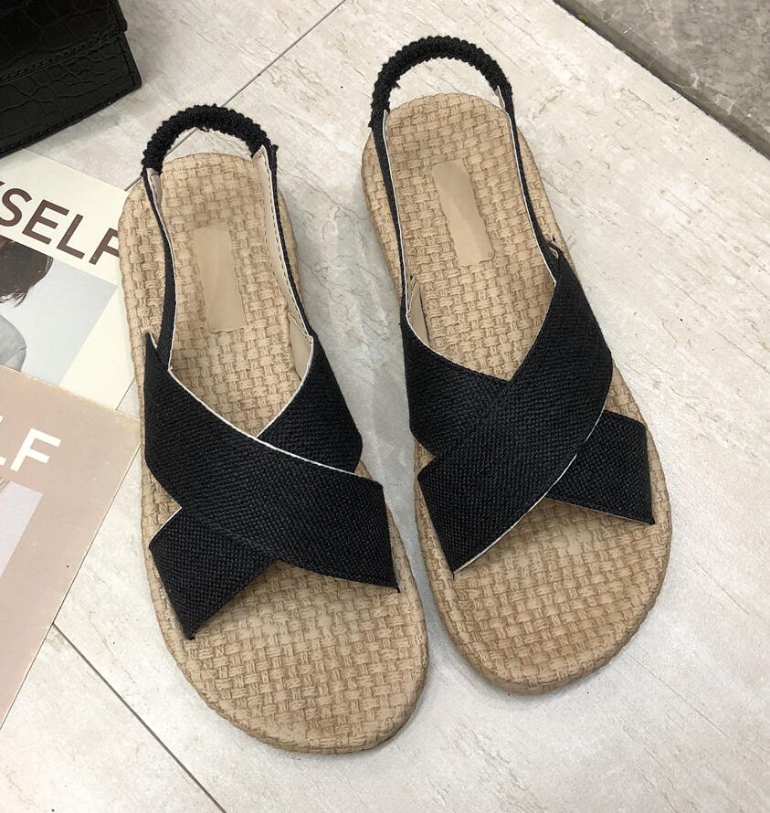 plus size 35-40 flats sandals women sandals slippers women female Gladiator walking flats Casual sandals shoes women Mujer #967: Black / 6