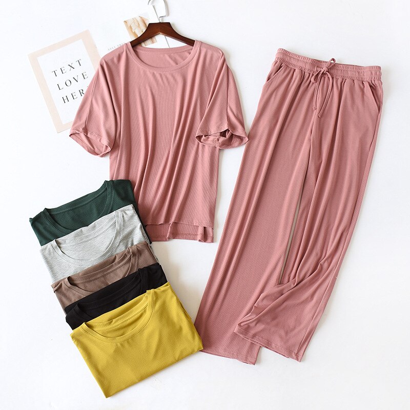 Plus size modal algodão conjunto pijama feminino solto casual homewear terno 2 pçs roupas de verão em casa senhoras manga curta pijamas terno
