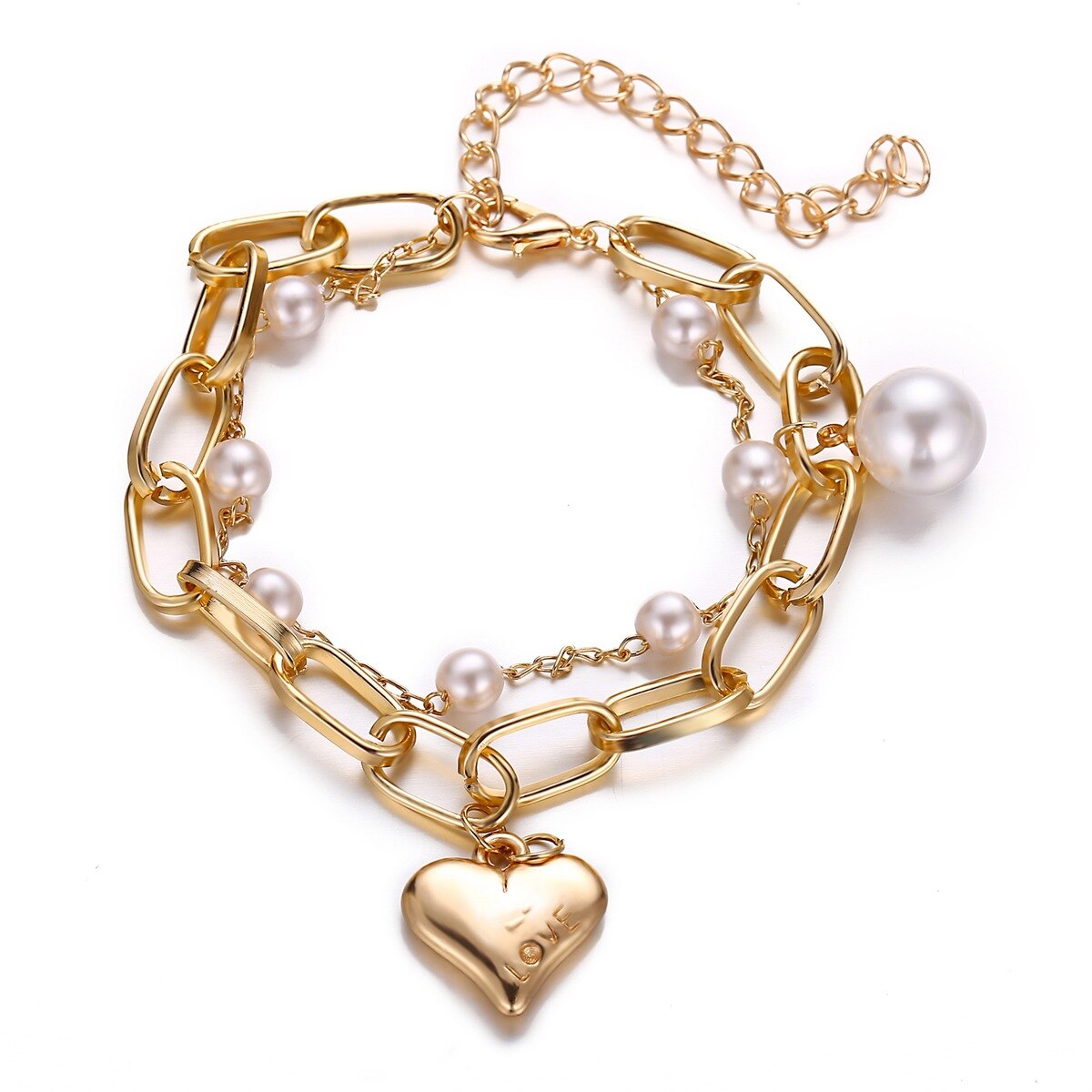 Berlockimitation pärla armband armband för kvinnor armband steampunk lås chunky kedja armband vän par smycken: 1