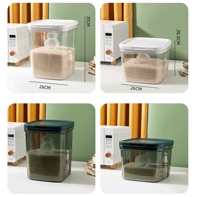 Plastic Clear Dry Food Storage Container Large Capacity Moisture-proof Rice Flour Storage Box Sealed Bucket Kitchen Organizer