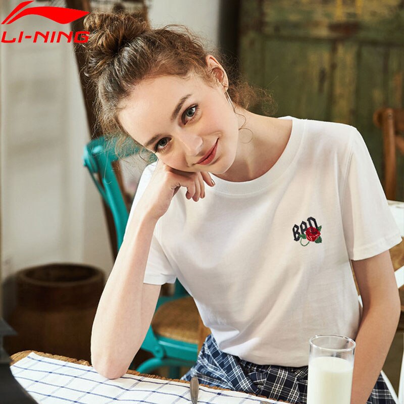 Li ning 18 sommer speciel stil kvinders kortærmet t-shirt behagelig åndbar kulturel t-shirt ahsn 154 camj 18