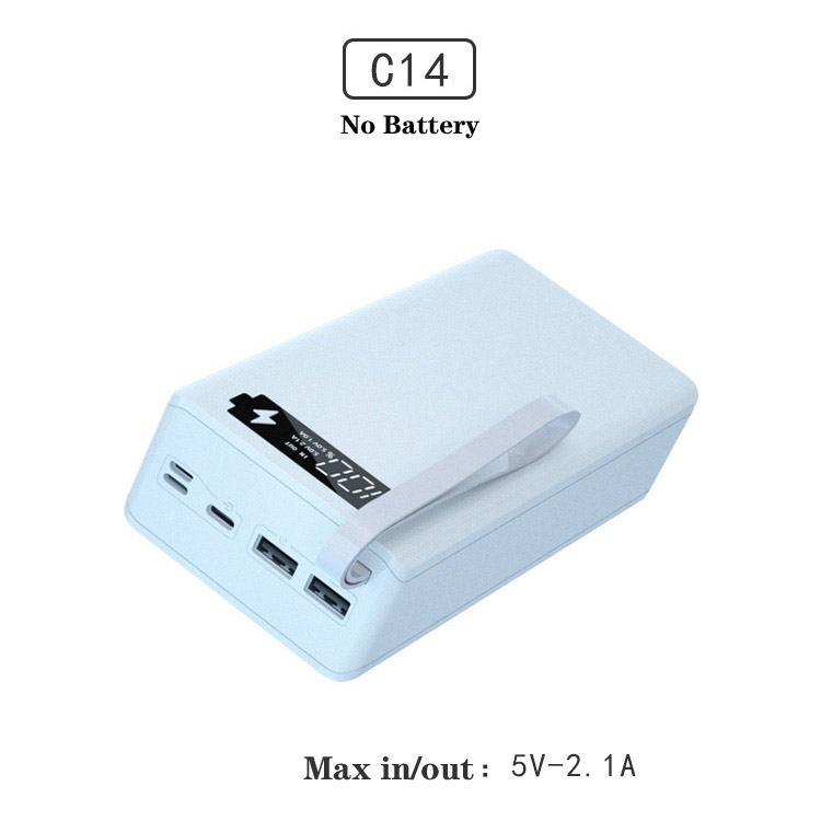 For Type C Micro Lightning 14*18650 Battery Holder Charging Box DIY Power Bank Cover Dual USB Diy Power Bank 18650 Battery Case: C14-White