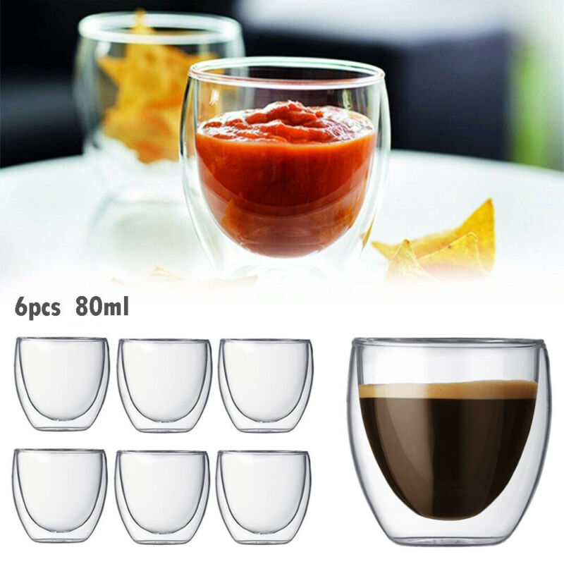 Double Walled Clear Glass Mugs 6Pcs Sets Wine Espresso Coffee Tea Cups Thermal Tumbler Glasses Glassware Beer Cup