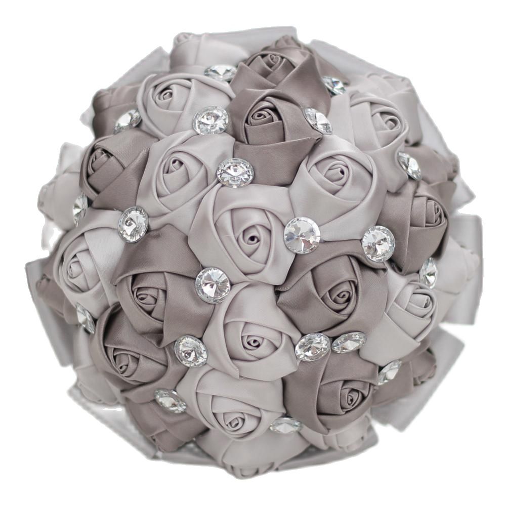 Bouquet de mariage broche diamant de , 15cm, rubans à fleurs de mariage, demoiselle d'honneur, Bouquets de mariage en cristal 8 Styles