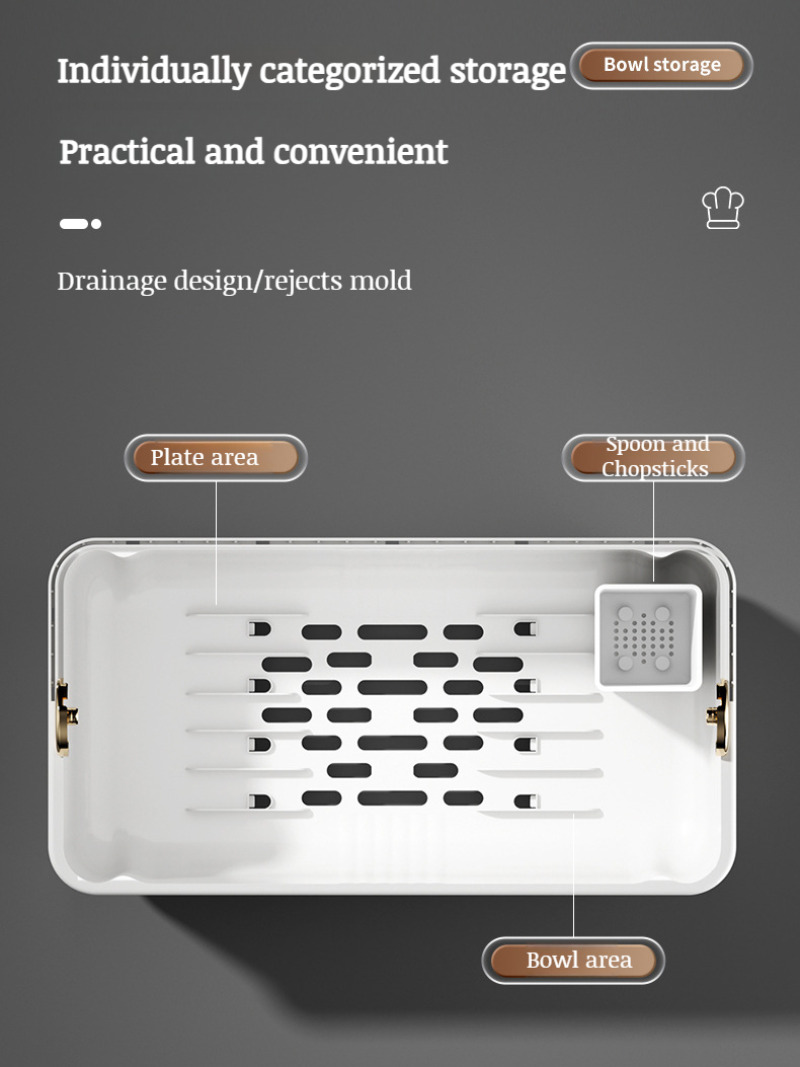 Household Storage Box Kitchen Dish Organizer Drainable Dish Organizer Flatware Storage Box with Lid