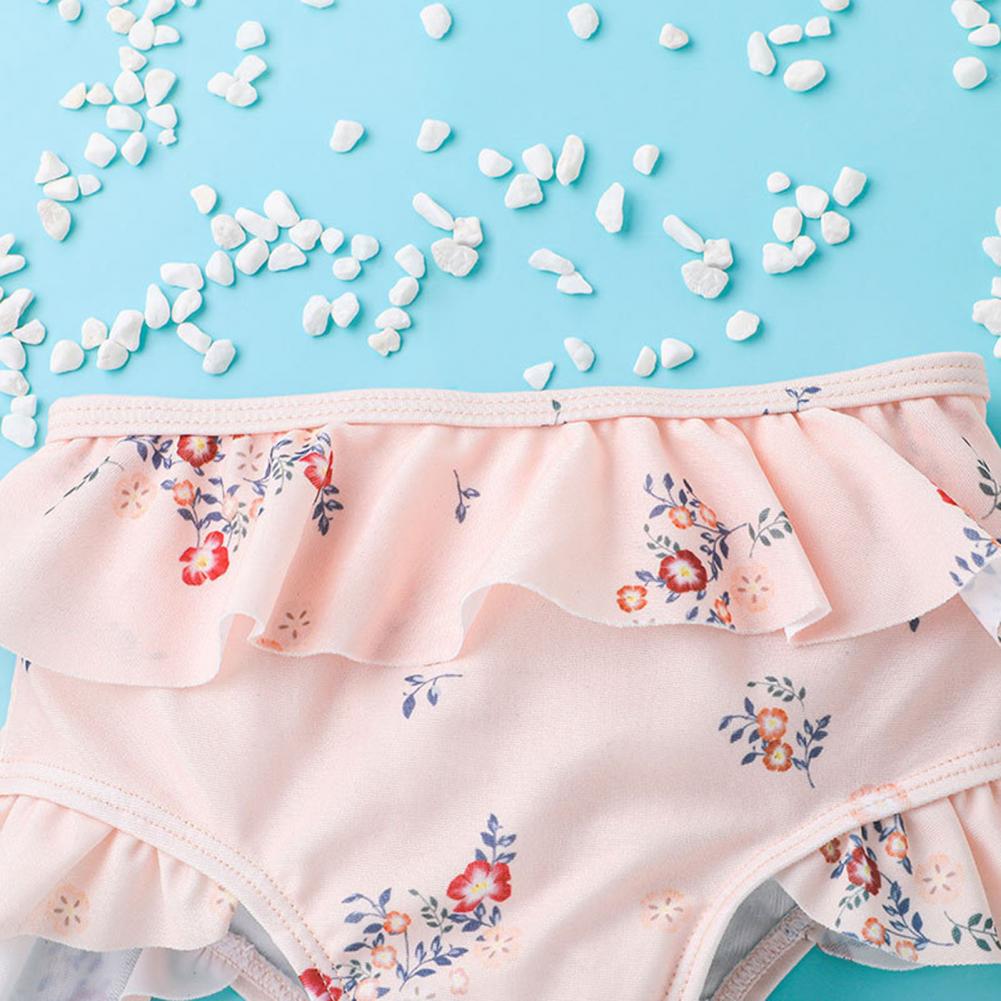 1 Set Ruffle Floral Print Girls Swimsuit Flutter Sleeveless Polyester Two Pieces Sun Protection Girls Tankini for Summer