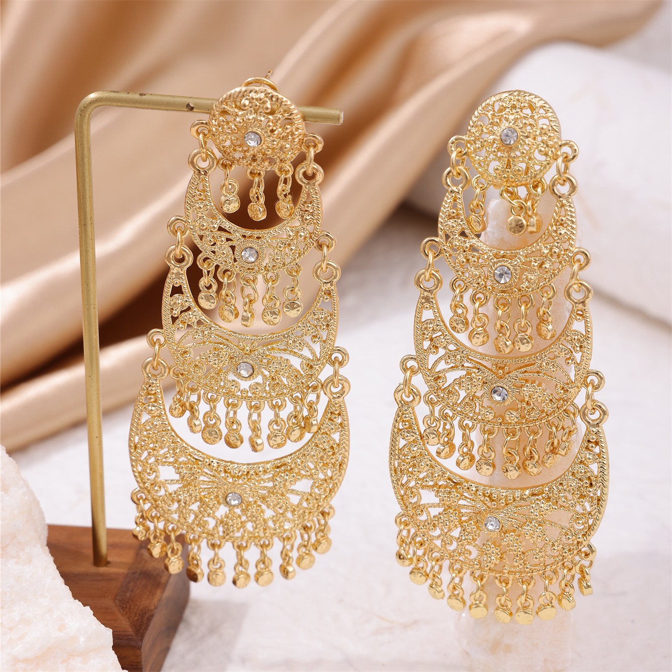 Boucles d'oreilles de luxe à pampilles de couleur dorée pour femmes, bijoux de Banquet à la , crochet français,: Rouge rouille