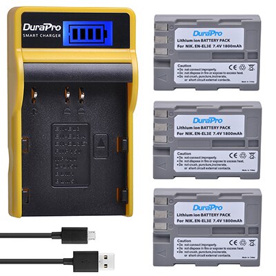 2x EN-EL3E EN EL3e Replacement Camera Battery Pack + LCD USB Charger For Nikon D70 D70S D80 D90 D100 D200 D300 D300S D700 Camera: 3 Battery Set