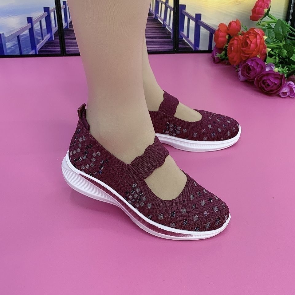 Moda antiderrapante sapatos de avó para mulher confortável verão malha mary jane sapatos mom plus size 41 cunhas femininas apartamentos mocassins