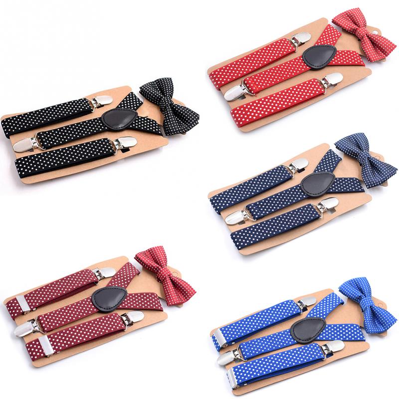 Conjunto de tirantes elásticos para niños, para bebés, para niños, con lunares y lazos