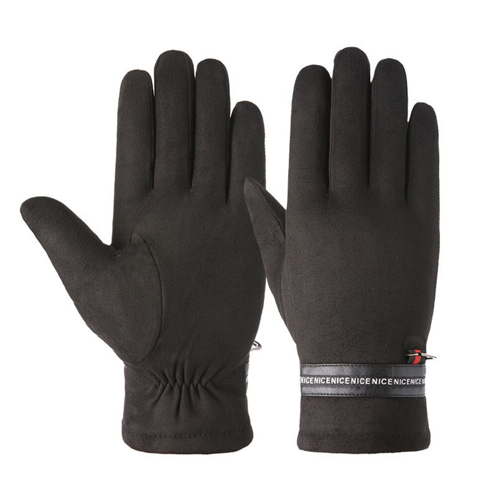 Men's Full Fingers Gloves Warm Winter Velvet Padded Touchable Warm Outdoor Cycling Gloves For Male Gloves: 907Black