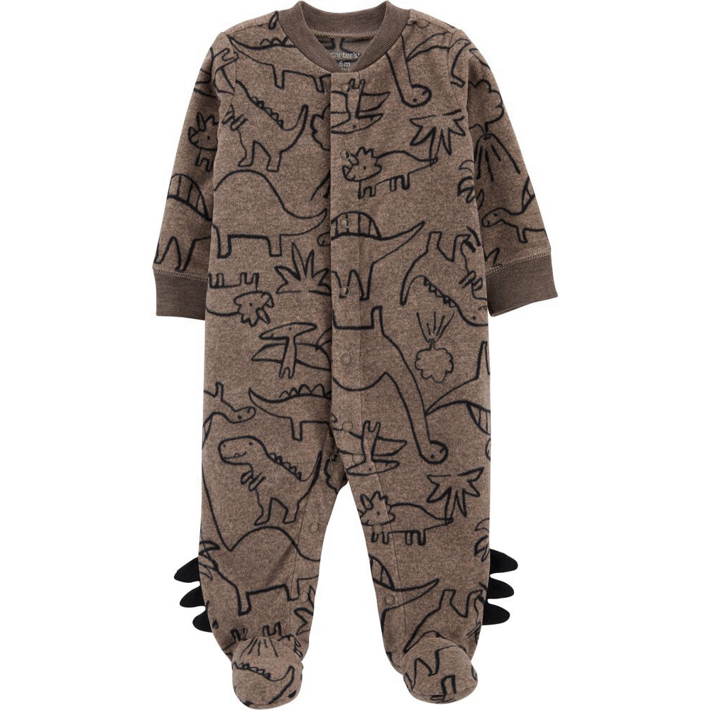 Baby Winter Betaalde Jumpsuit, Cartoon Dinosaurus Lange Mouwen Footies Footies Met Knoppen Voor Peuter Jongens, 2 Kleuren: Bruin / 12m