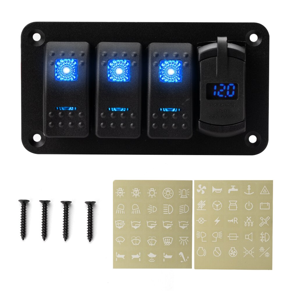 2 3 4 5 6 8 Gang Led Rocker Switch Panel Met Voltmeter 4.2A Dual Usb Rocker Stijl Fast Charger voor Auto Marine Boot Waterdicht: 4 Gang Blue