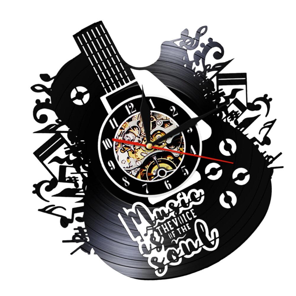 Reloj de pared de vinilo con forma de guitarra, colgante, , LED decorativo, sin lámpara, 1 ud.