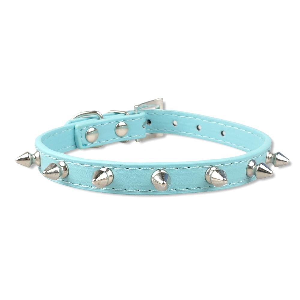 1 Rij Leuke Klinknagels Beslagen Halsband Puppy Cat Halsbanden Voor Kleine Honden Chihuahua Yorkies Neck Voor 8-18 &quot;Roze Kleur: Blauw / M