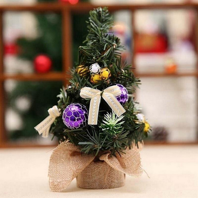 Juletræ 20cm års borddekoration kunstig bordplade mini xmas træ dekorationer miniature træ: Hamp-lilla