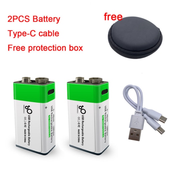 9V 650mAh li-ion Rechargeable battery Micro USB Batteries 9 v lithium for Multimeter Microphone Toy Remote Control KTV use: 2 PCS battery cable