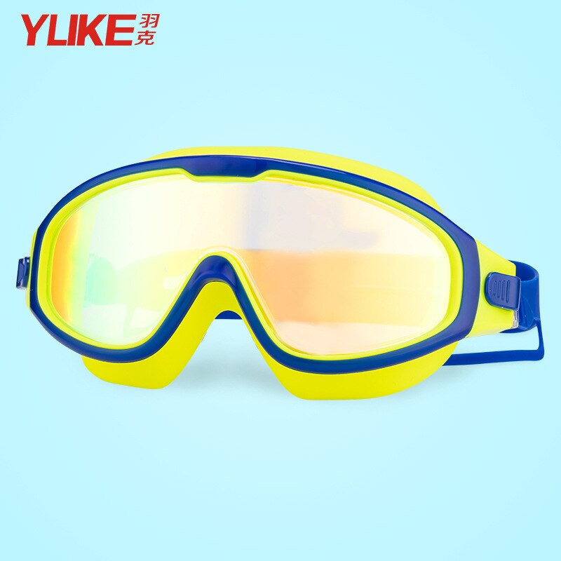 Yuke børne svømmebriller anti-dug uv børne briller svømmebriller med øreprop til børn: Elektroplade gul
