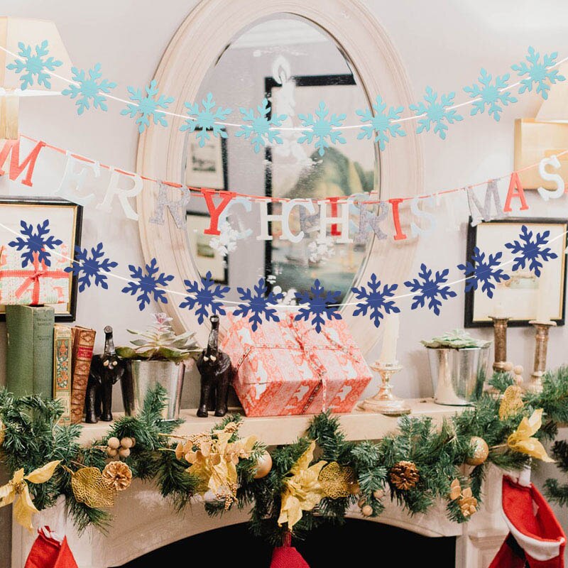 Snefnug form bunting banner jul hvid blå papir guirlande til vinterfest juleår hængende guirlande dekoration