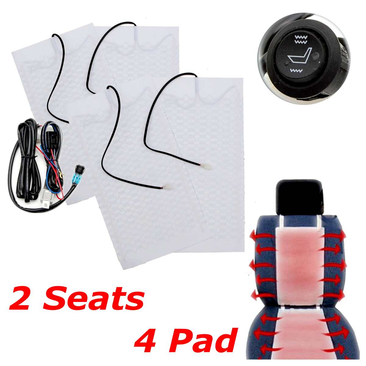 Universal 2 seats 4pcs 12v car carbon fiber High/Low heated seat heater pad switch kit Round Switch Winter Warmer Seat Covers: 2 seat 4pcs B