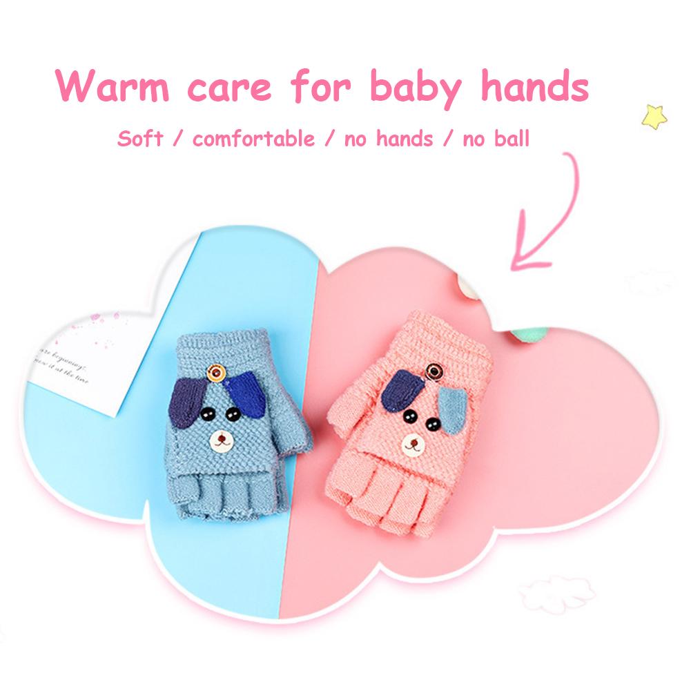 Thickened Five-finger Keep Warm Gloves Knitted Gloves Winter Warm Half Finger Flip Cover Gloves For Children Cold Protection