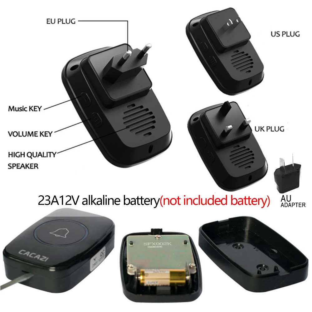 CACAZI 1 Geschmack 4 Empfänger Drahtlose intelligente wasserdichte Türklingel 300 Meter Reichweite LED-Licht Heimat Anruf Glocke uns EU UK AU Stecker