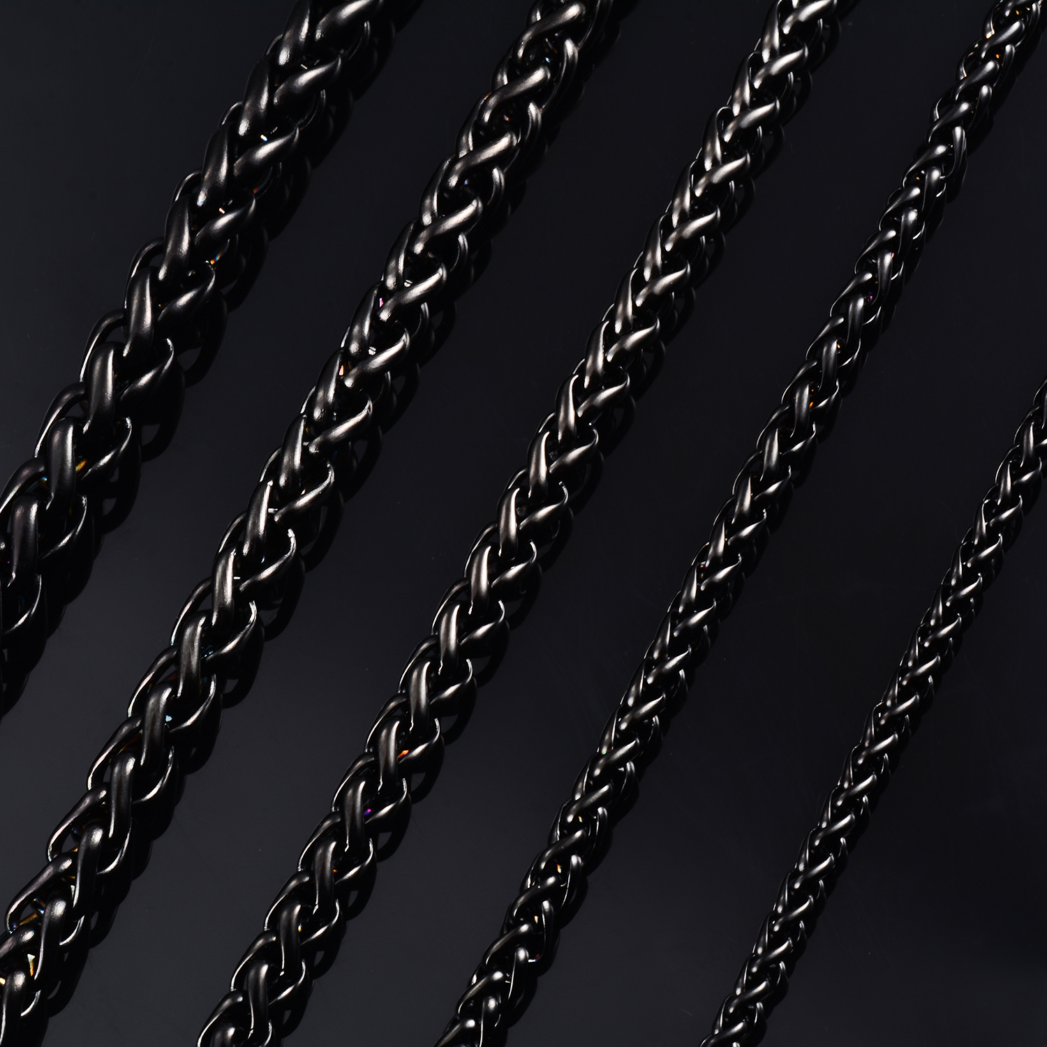 Collar de acero inoxidable trenzado de trigo de Color negro, cadena clásica de eslabones para hombres y mujeres, joyería, 3mm/4mm/5mm/6mm/7mm