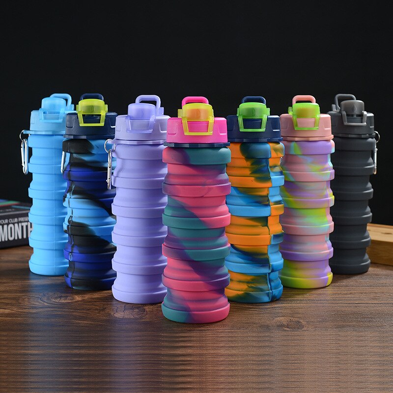 Colorful Water Bottle 500ML Leakproof Fold Silicone Kettle Outdoor Mountaineer Hiking Office Camping Portable Kids Water Bottle