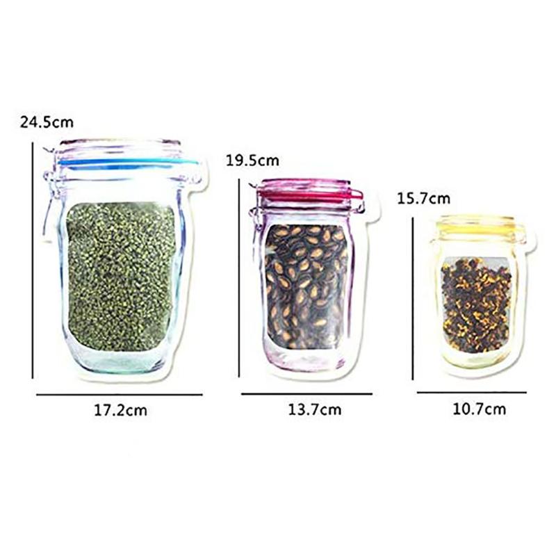 Quikhome 15 Stuks Mason Jar Flessen Zakken 3 Size Herbruikbare Voedsel Snacks Rits Verzegelde Zakken Lekvrije Voedsel Saver Tassen voor Party Reizen Camping Picknick Opslag Noten Snoep Kralen Kruiden