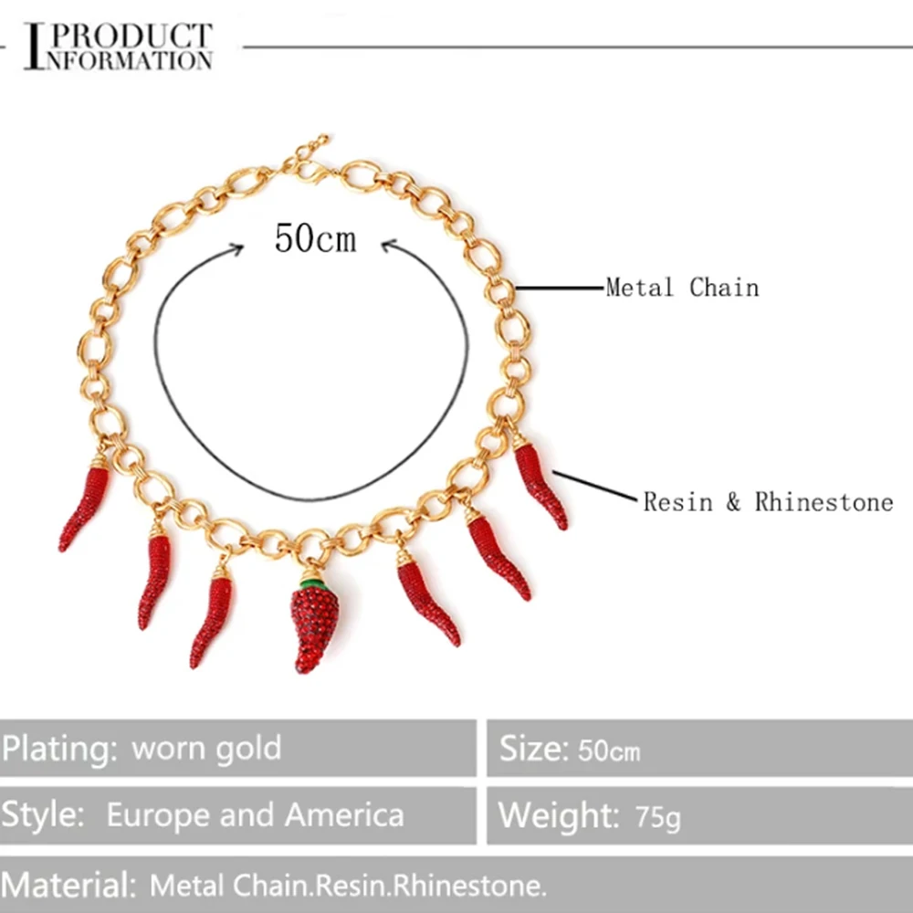 Wealthyboo Bohimia Pepper Chili Necklace Cute Red Chilli Adjustable Trendy Jewelry For Women Accessories