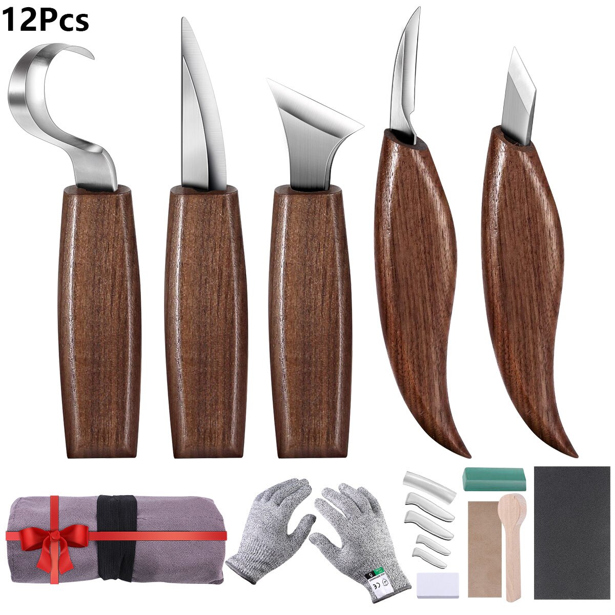 5/10/12pcs Woodworking Cutter Hand Tool Set Wood Carving Knife DIY Peeling Woodcarving Sculptural Carving Cutter#1: 12pcs