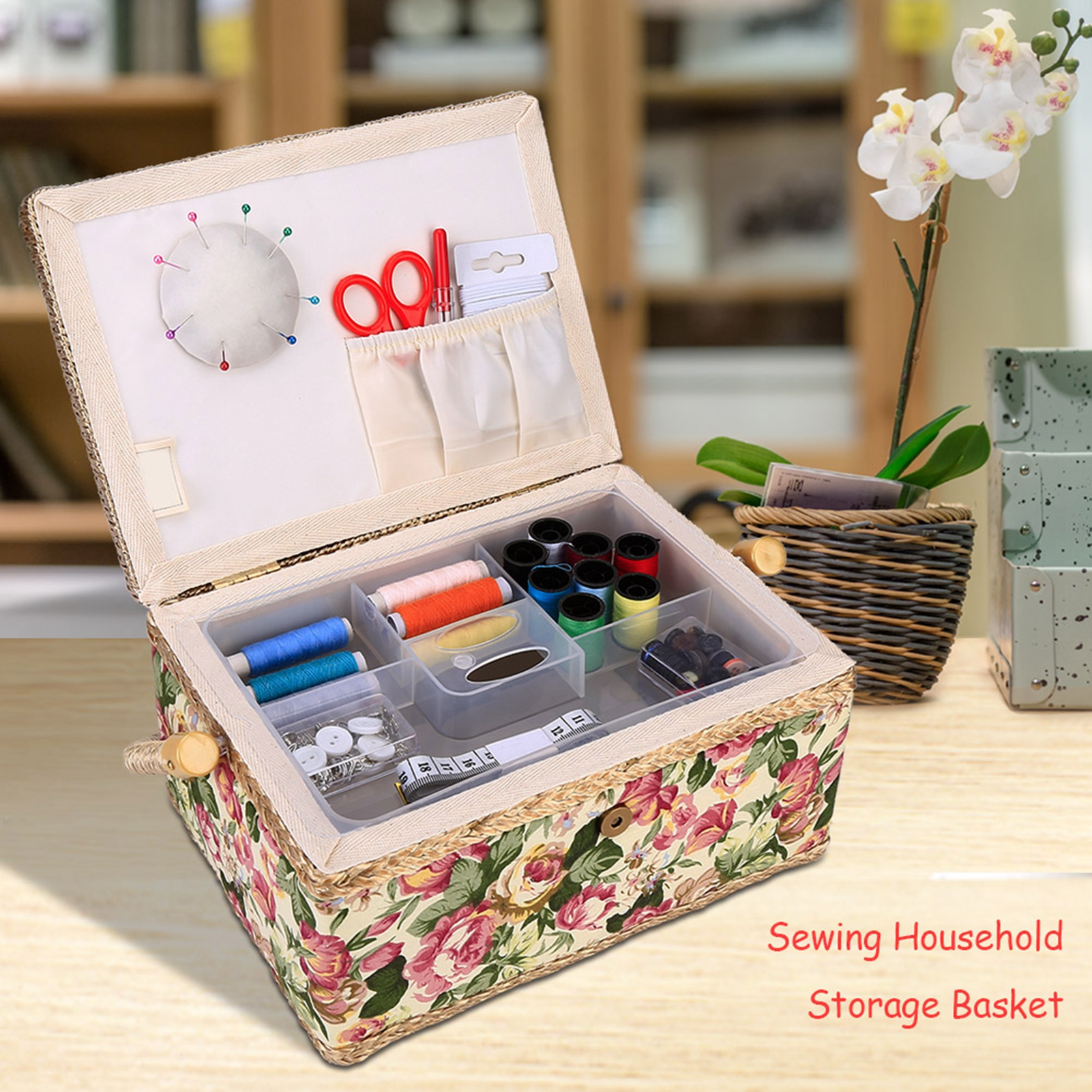 Retro Nähen Aufbewahrung sbox Handwerk Näh werkzeug Schicht Nadel Faden Korb Blumen Fingerhut Faden Nadel Nähen Veranstalter Zubehör