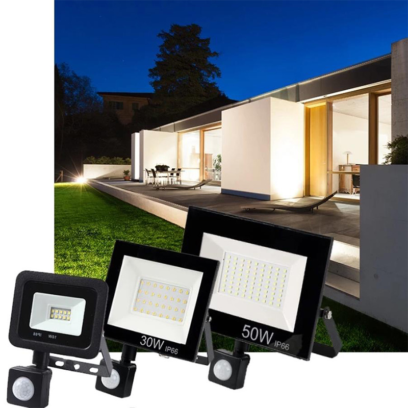 Led-projektør spotlight med sensor udendørs belysning 6500k vandtæt garage fitnesscenter gadeport væglamper projektører  ac220v