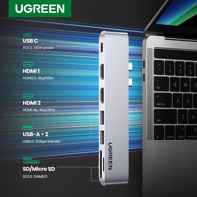 Ugreen usb c hub til macbook pro air usb type c hdmi hub til macbook pro air adapter thunderbolt 3 dock usb  c 3.1 usb hub