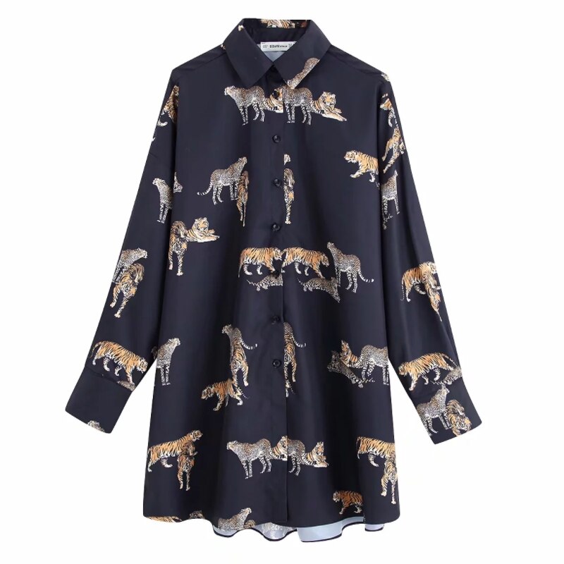 Kvinnor vintage djurtryck avslappnad lös kimono blus skjortor kvinnor vilda chic chemise blusas varumärke femininas toppar  ls6080: Xs